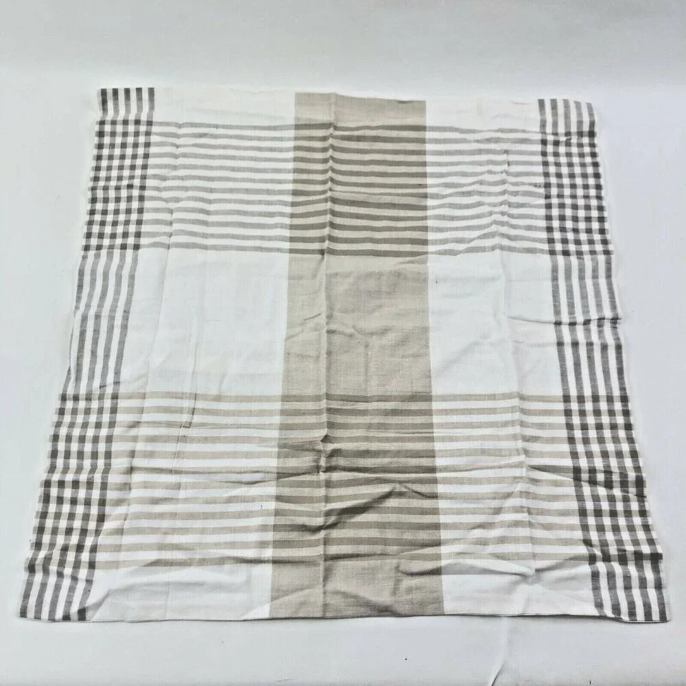 West Elm Steven Alan Stripes Tan & White Plaid 100% Cotton Euro Sham 25x25 New W